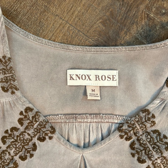Knox Rose Boho Women's Taupe Embroidered Blouse - Size Medium - Picture 2 of 10